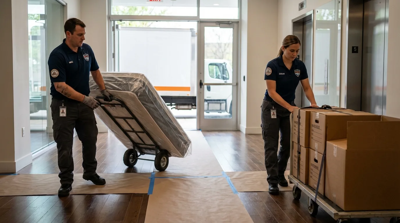 Professional apartment movers loading elevator in Odenville, AL